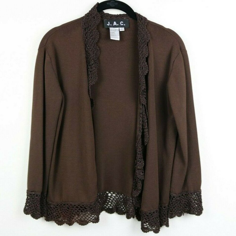 JAC Womens Crochet Lace Trim Open Front Cardigan